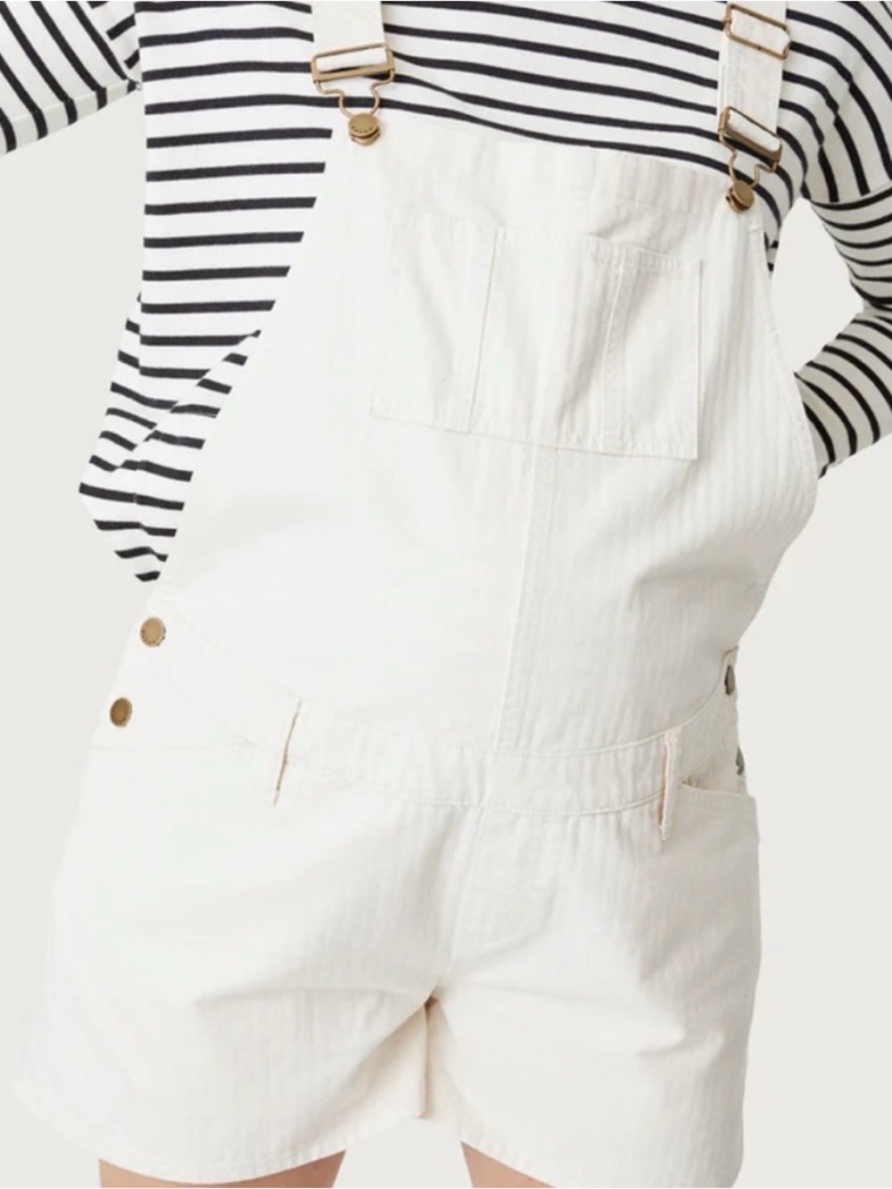 Hatch White Maternity Short Overalls